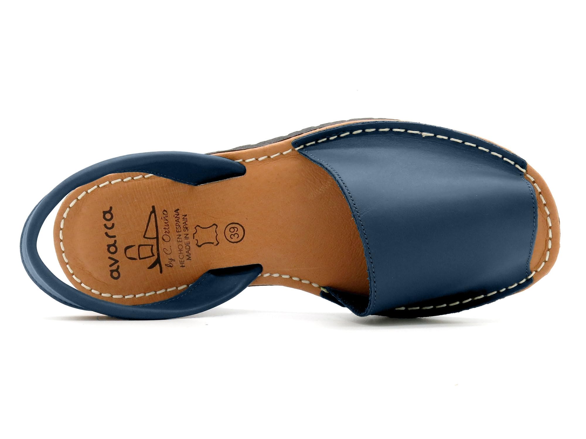 Avarca Damen Avarcas Sandalen aus Echtleder handgefertigt in Spanien gepolsterte Leder Decksohle & Fersenriemchen navy dunkel-blau 38