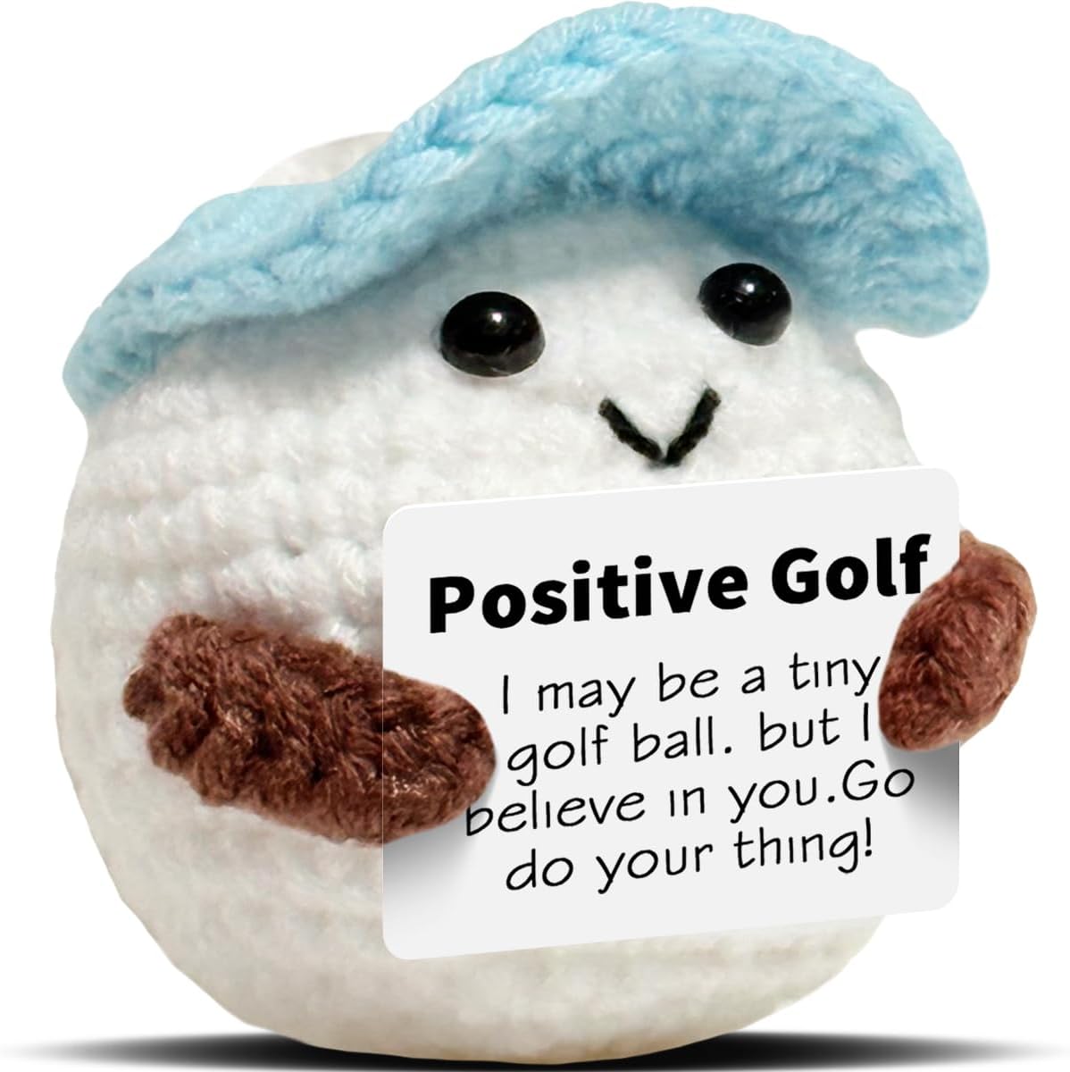 Positive Crochet Doll Golf Gifts for Men Dad Fathers Coach Mini Crochet Golf with Positive Card Father's Day Christmas Birthday Gifts Men Golfers Funny Home Office Desk Decor