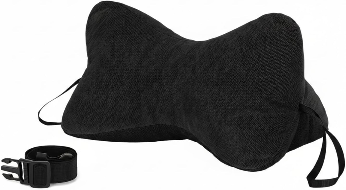 AceOrbit Dog Bone Shaped Travel Neck Pillow with Washable Removable Cover Have Loops on Either End for Car Bus Truck Driving Comfort Head Rest Support Neck Cervical Chiropractic Pillow (Gray)