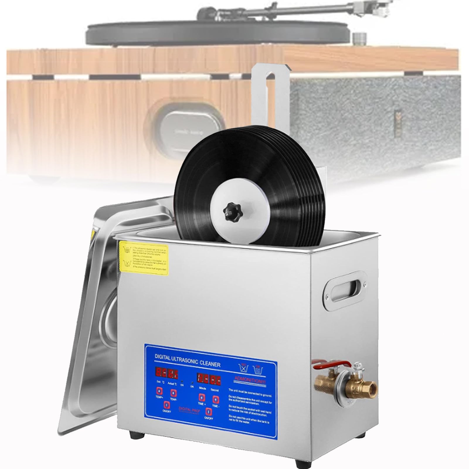 Pulitore ultrasonico per dischi in vinile LP e 8 dischi, macchina multifunzione per la pulizia di gioielli, occhiali, anelli, orologi, circuiti stampati