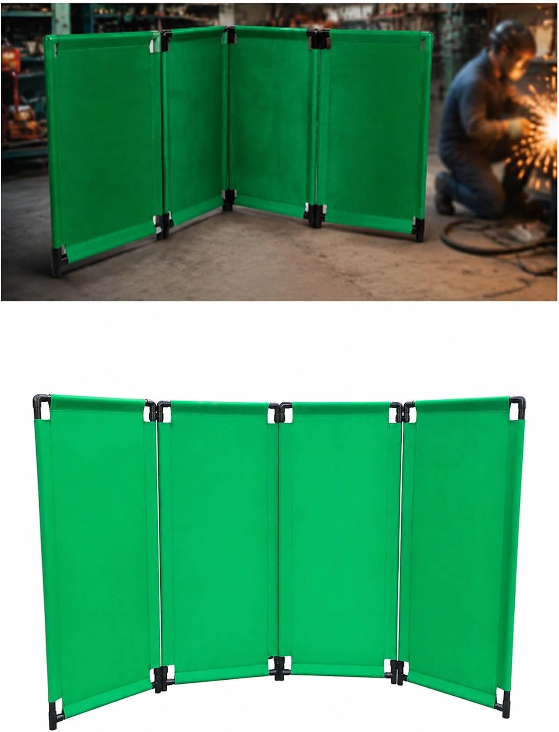 Heavy Duty Mobile Welding Curtain with Frame - Freestanding Green Welding Screens for Industrial Use, Fireproof & Durable Protection, Ideal for Workshops & Construction Sites