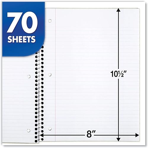 Miniatura 2 de Mead Cuadernos en espiral, paquete de 24, 1 materia, papel rayado universitario, 7-12 x 10-12 pulgadas, 70 hojas por cuaderno, los colores variarán