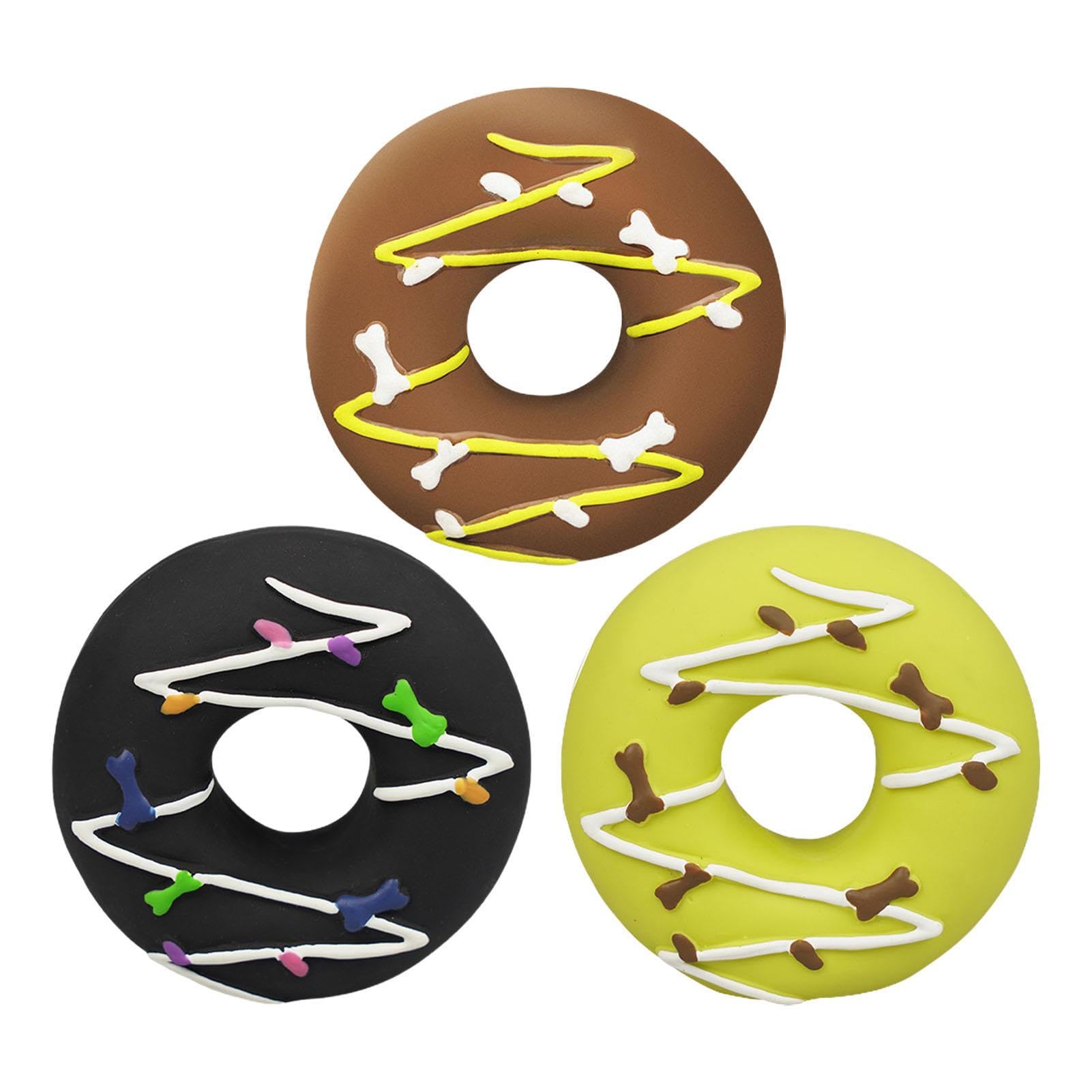 Fowybe 3PCS Dog Donut Toy | Squeaky Doughnut Dog Toy | Chew Toy for Small & Medium Dogs