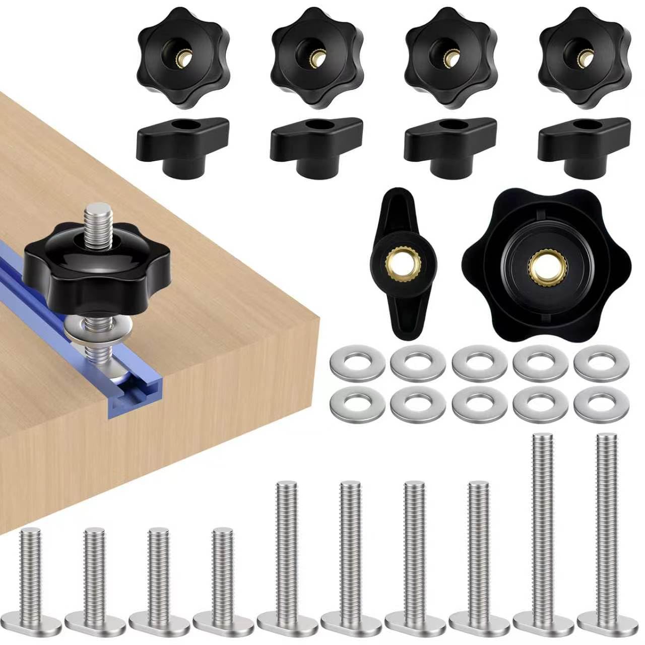 10 Sets 1/4"-20T-Track Hardware Kit, 3 Sizes 1", 1-1/2", 2" T Bolts