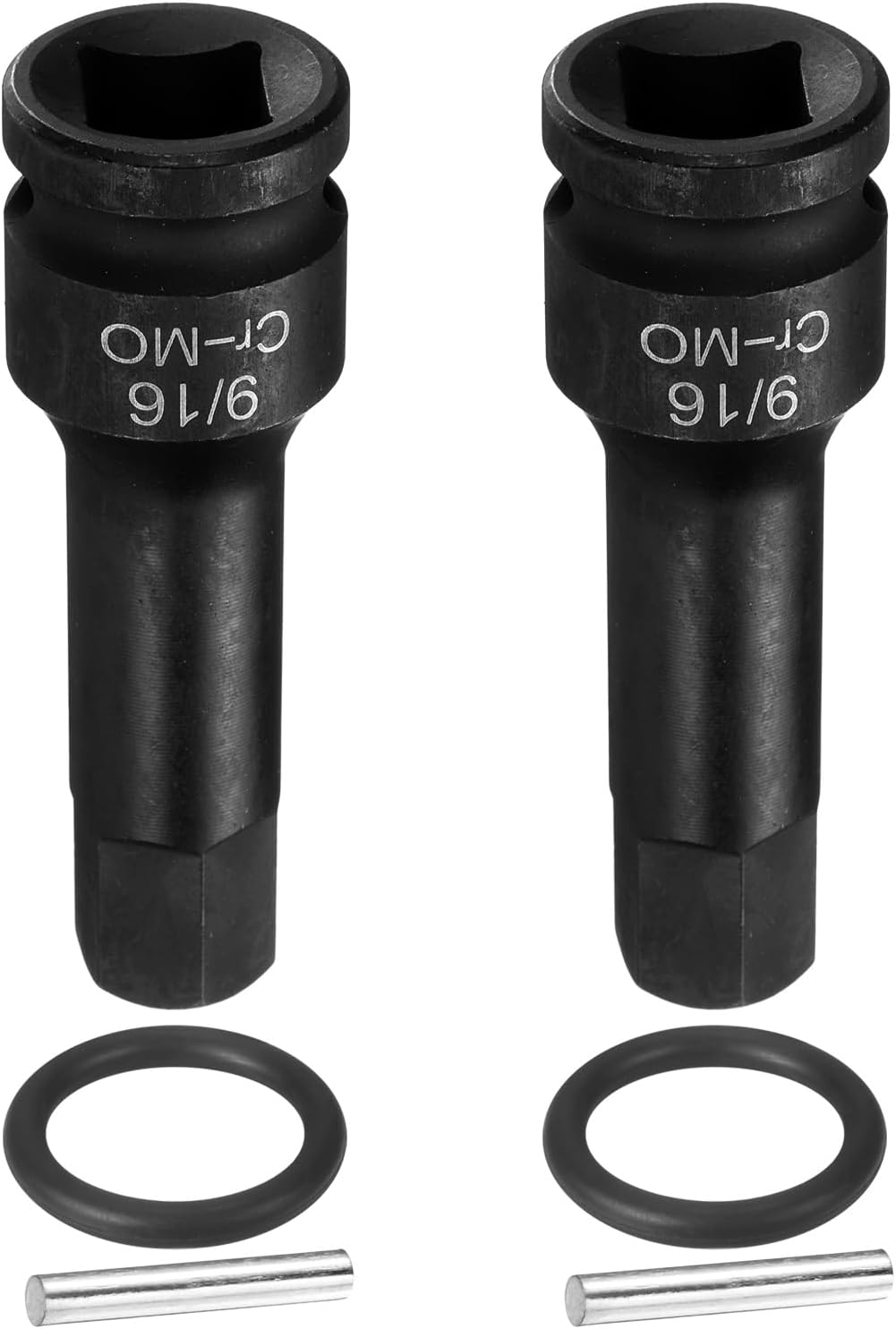sourcing map 2pcs 1/2" Drive Impact Hex Bit Socket 9/16 Inch SAE CR-MO Steel 6-Point Sockets with Cotter Pin for Power Drill Drivers Adapter
