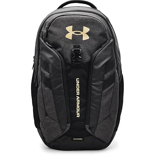 Under Armour Unisex Hustle Pro Backpack, Black Medium Heather (004)/Metallic Gold, One Size Fits All
