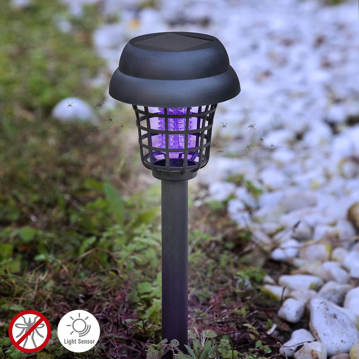InnovaGoods® Lámpara Solar Antimosquitos, antimosquitos electrico eficiente Trampa Ecofriendly, Sin Químicos ni Olores. Carga Solar, Resistente al Agua IP44. Repelente Mosquitos para Exteriores.