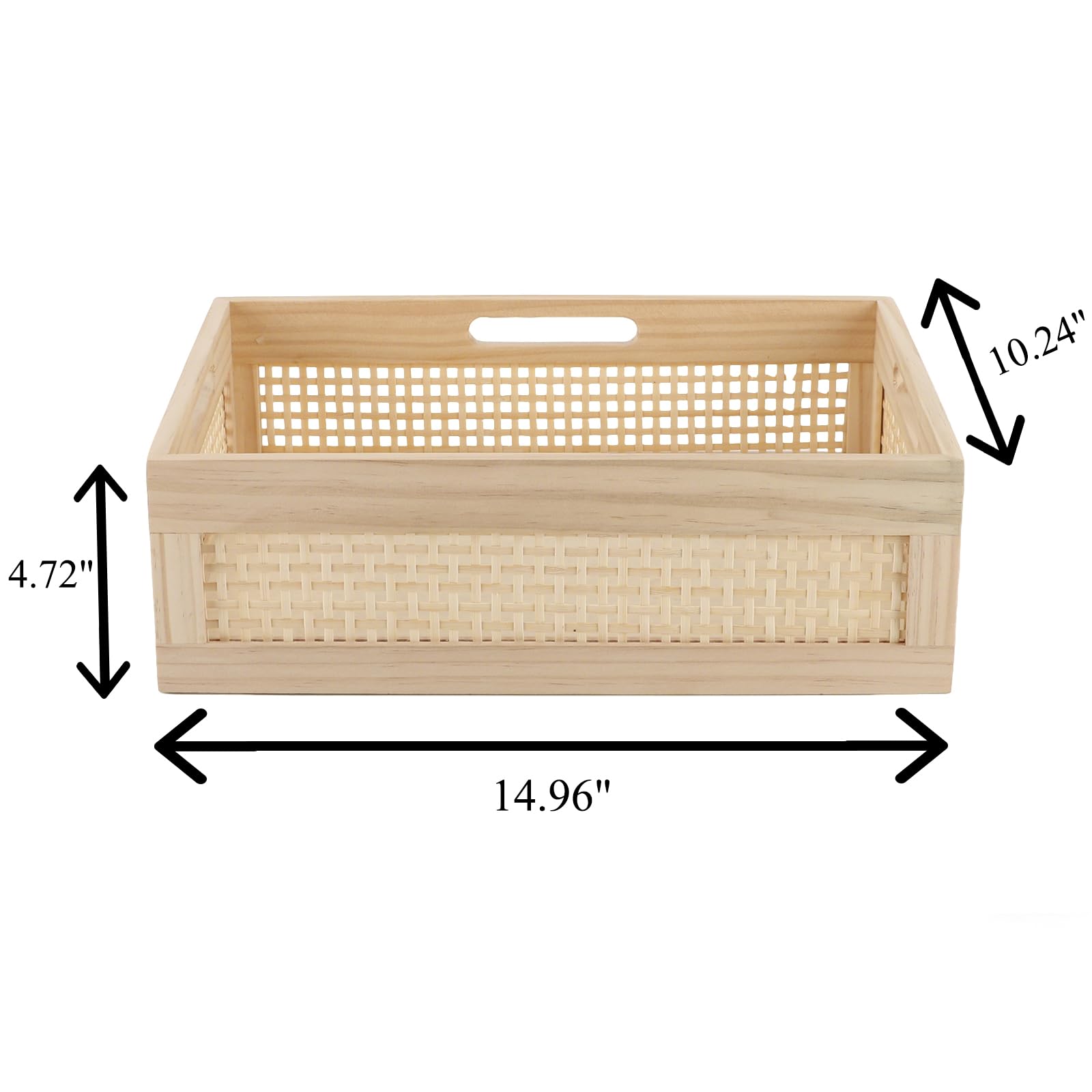 YRMT Wooden Baskets Shallow Wood Storage Basket Crate with Handles Decorative Storage Bins Organizer Rustic Farmhouse Countertop Basket for Shelves,Pantry,Kitchen - Image 3