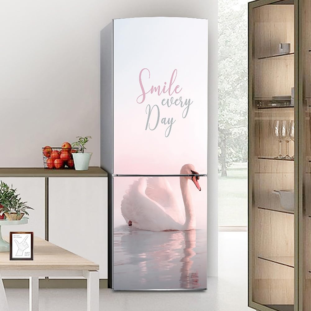 Fridge Sticker, Fridge Sticker Full Covering Door Covers Skins Wall Stickers for Kitchen Decal, White Swan(S: 60x150 cm)