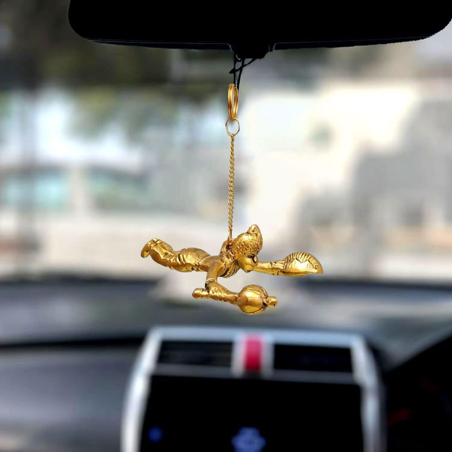 CraftVatika Metal Flying Hanuman for Car Door Window Hanging, Metal Hanuman Ji Idol for Car Dashboard Hanging (5 Inches Height, Golden)