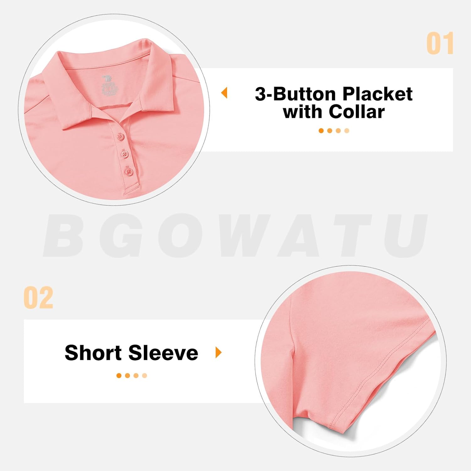 BGOWATU Women's Polo Shirts Golf Tennis Shirts Short Sleeve 3 Buttons Collared Casual Top UV Sun Protection Dry Fit - Image 6