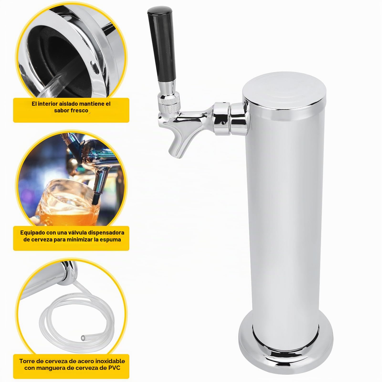 Torre de Cerveza de Barril de Un Solo Grifo, Dispensador de Grifo de Torre de Cerveza de Acero Inoxidable Kit de Torre Kegerator para Elaboración de Cerveza Casera