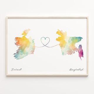 Ireland to Bangladesh watercolor map poster borderless travel wall art print for map lovers and a thoughtful international gift