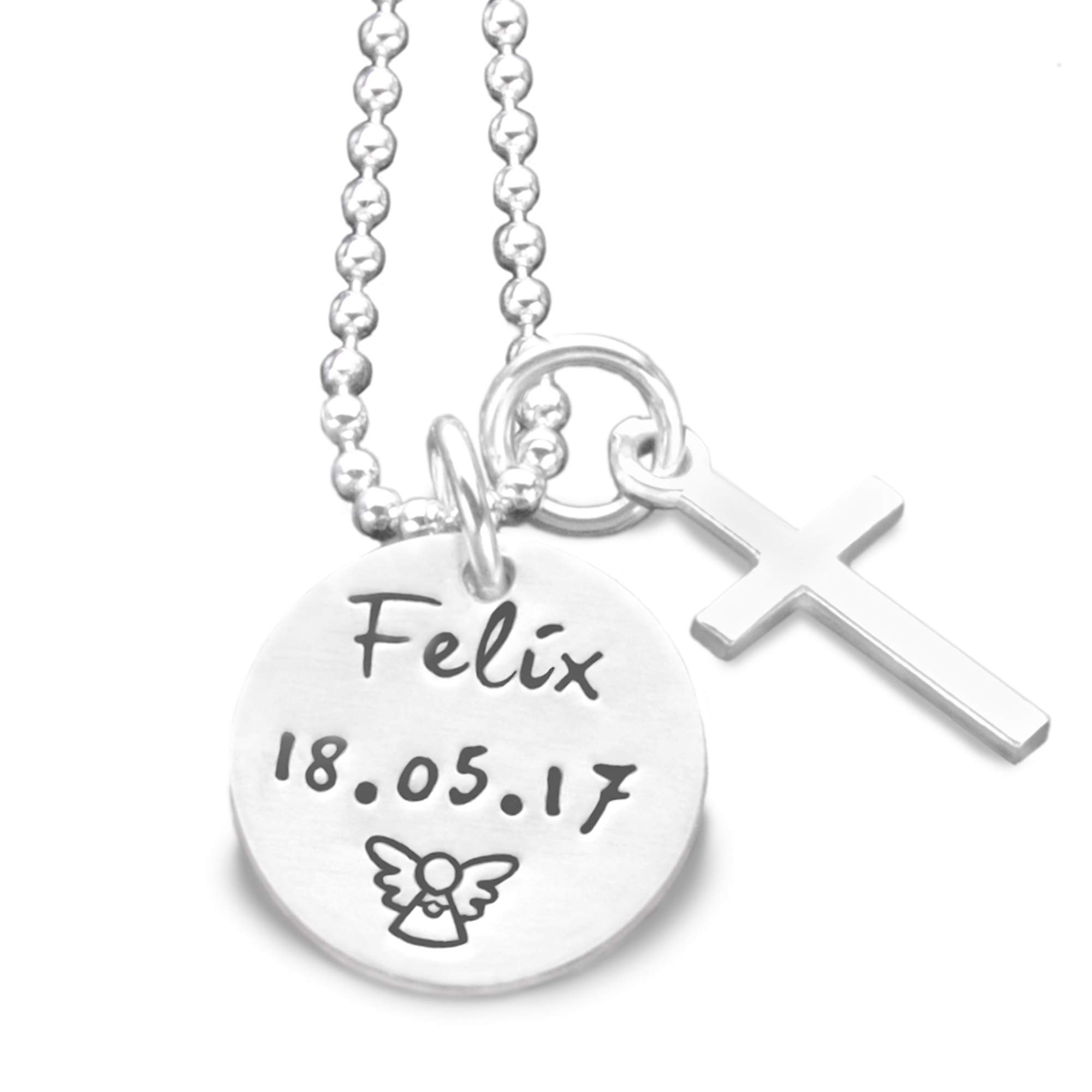 Taufkette Junge Silber Schutzengel graviert GETAUFT KREUZ 925 Silberkette mit Personalisierung Taufschmuck Geschenk Taufe Taufpate Taufpatin Engel