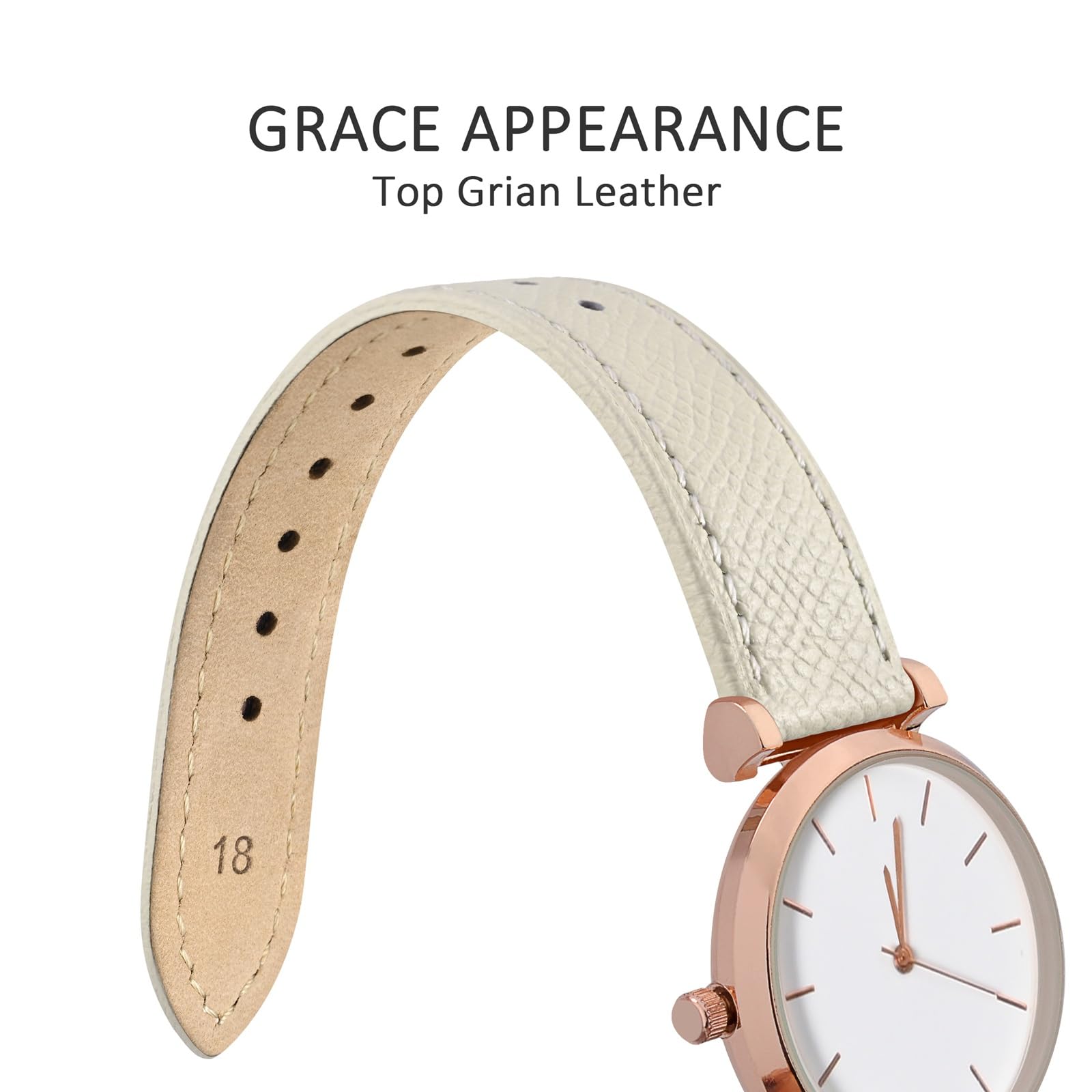 WOCCI Grace Watch Strap, Top Grain Leather, Quick Release Replacement Bands, Stainless Steel Buckle, Band Width 12mm 14mm 16mm 18mm 20mm — view 3