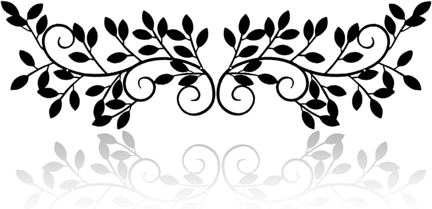 2 Pieces Metal Tree Leaf Wall Decor Vine Olive Branch Leaf Wall Art Wrought Iron Scroll Sculptures for above Door, Living Room, Bathroom, Hallway, Office, Indoor and Outdoor Decoration (Black)