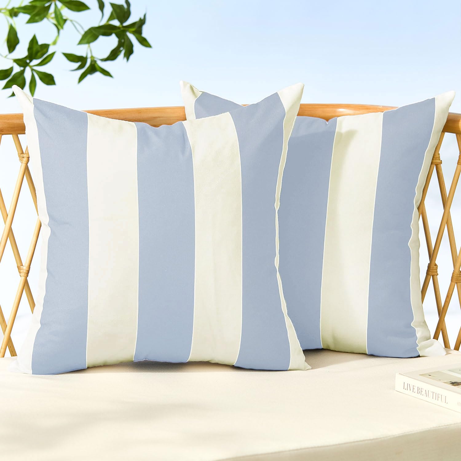 Allorry Outdoor Pillow Covers 20x20 Sky Blue Striped Outdoor Decor JB007K20