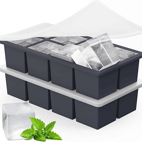 Theuwnee 2 bandejas para cubitos de hielo XL, moldes de silicona de fácil liberación con tapas extraíbles, perfecto para bebidas, congelador, comida