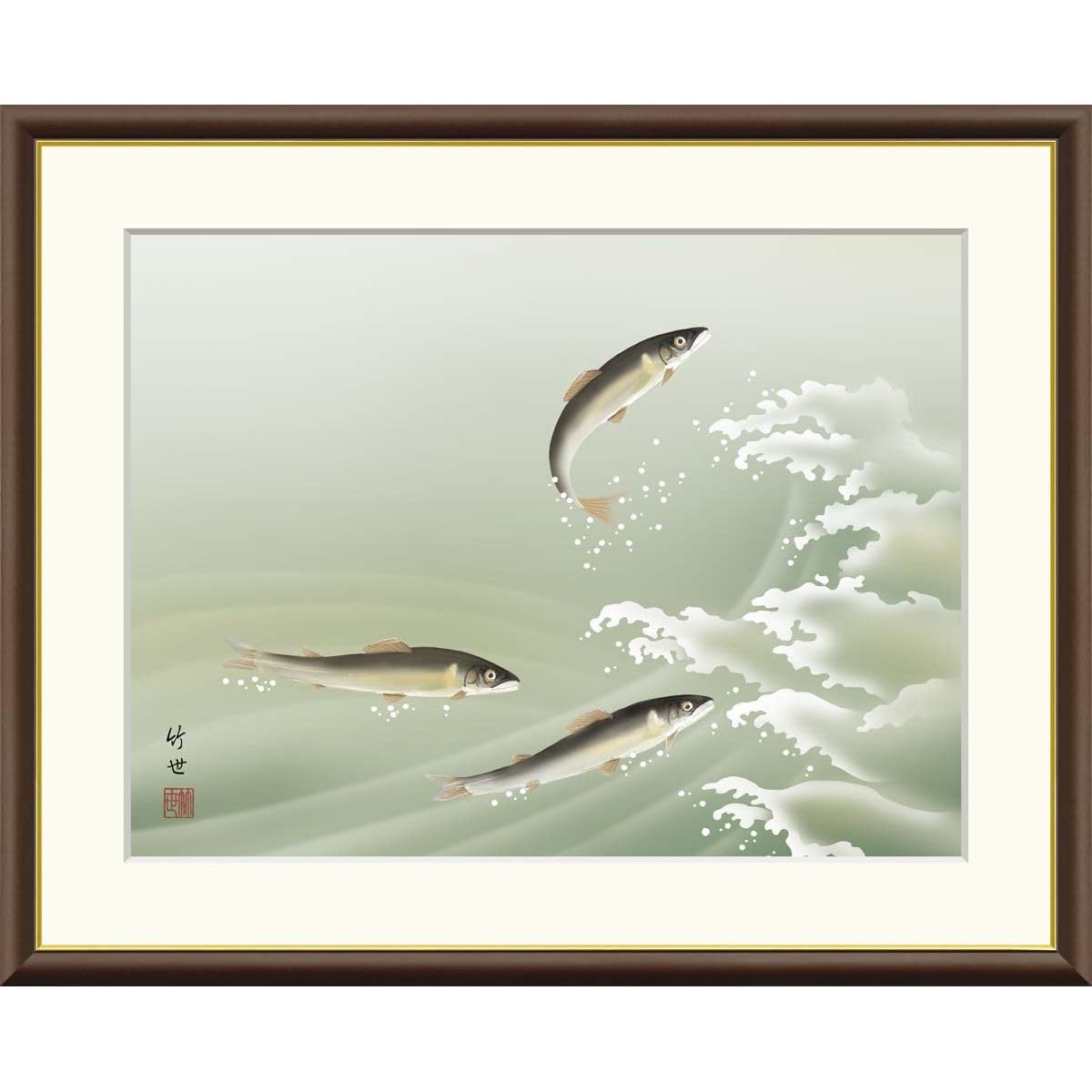 Amazon.co.jp: 絵画 現代日本画 麗水の彩魚 鮎 田村竹世 額入り