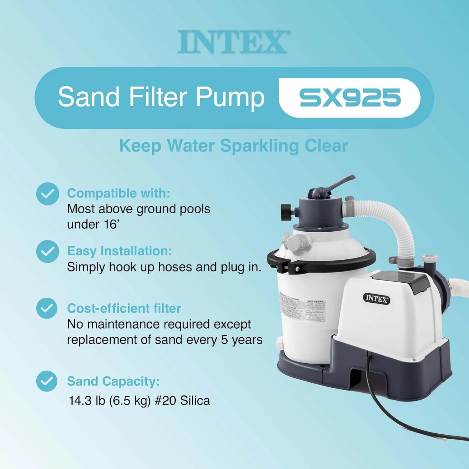 Clear Pool Sand Filter Pump for 4,400 Gallon Pools,1500 GPH Pump Flow Rate – Improved Circulation and Filtration – Easy Installation