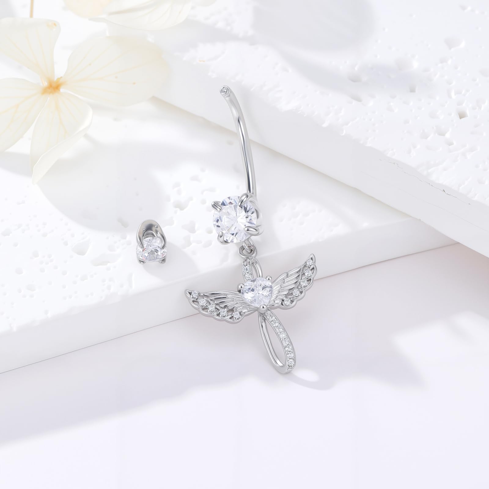 PROESS Bauchnabelringe Engelsflügel 925 Sterling Silber Bauchpiercing Schmuck Hypoallergenene Bauchnabelringe Geschenke für Frauen