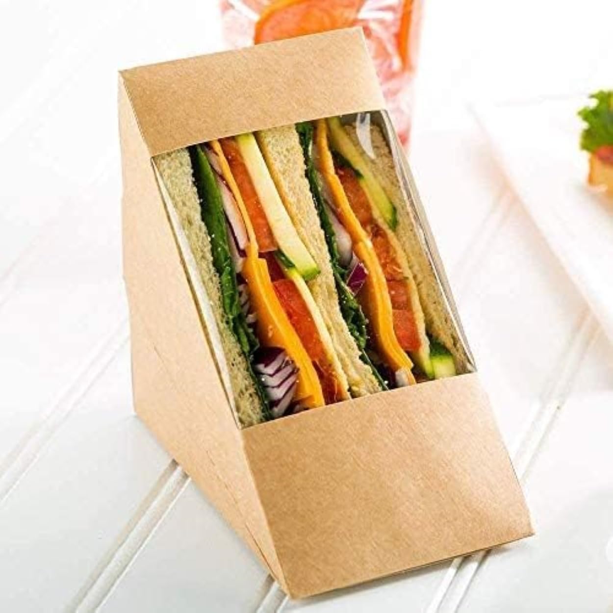 Hot Bargains Brown Kraft Sandwich Wedges With Clear Window, 100 Pack, 125X75x125 Mm, Disposable Food Packaging