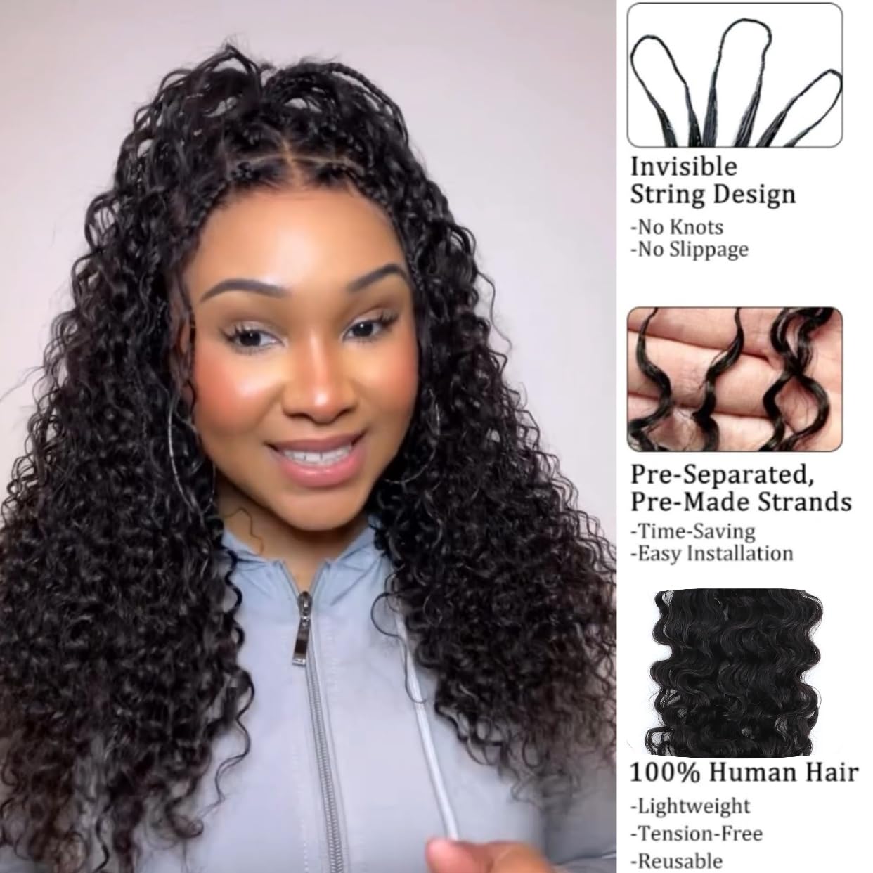 WAIWHIAR Water Deep Wave 100% Human Hair Feather Crochet Hair Extensions Knotless Pre-Separated Crochet With String Reusable For Braiding Natural Color 14Inch 120g