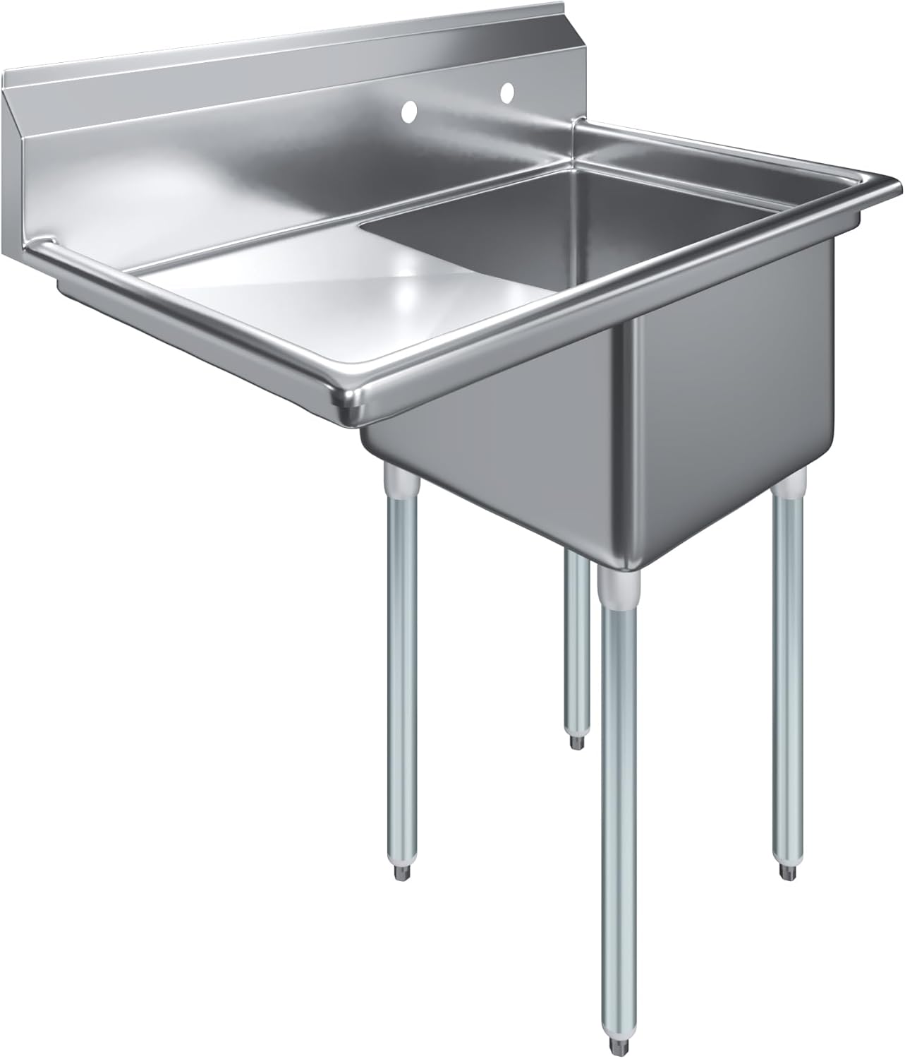 AmGood Stainless Steel Prep & Utility Sink | 304 Stainless Steel | Restaurant, Kitchen, Laundry, Garage | NSF (23 in. x 39 in. | One Bowl | Left Drainboard)