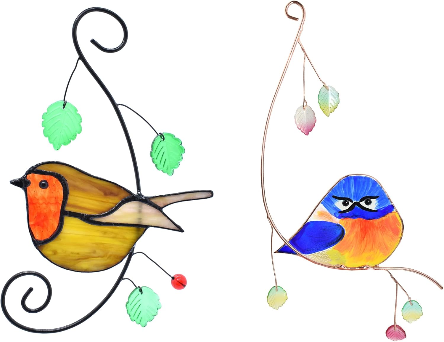 Lolitarcrafts Robin and Grumpy Owl Stained Glass Suncatchers Bird Stained Glass Window Hangings Unique Gift for Your Family