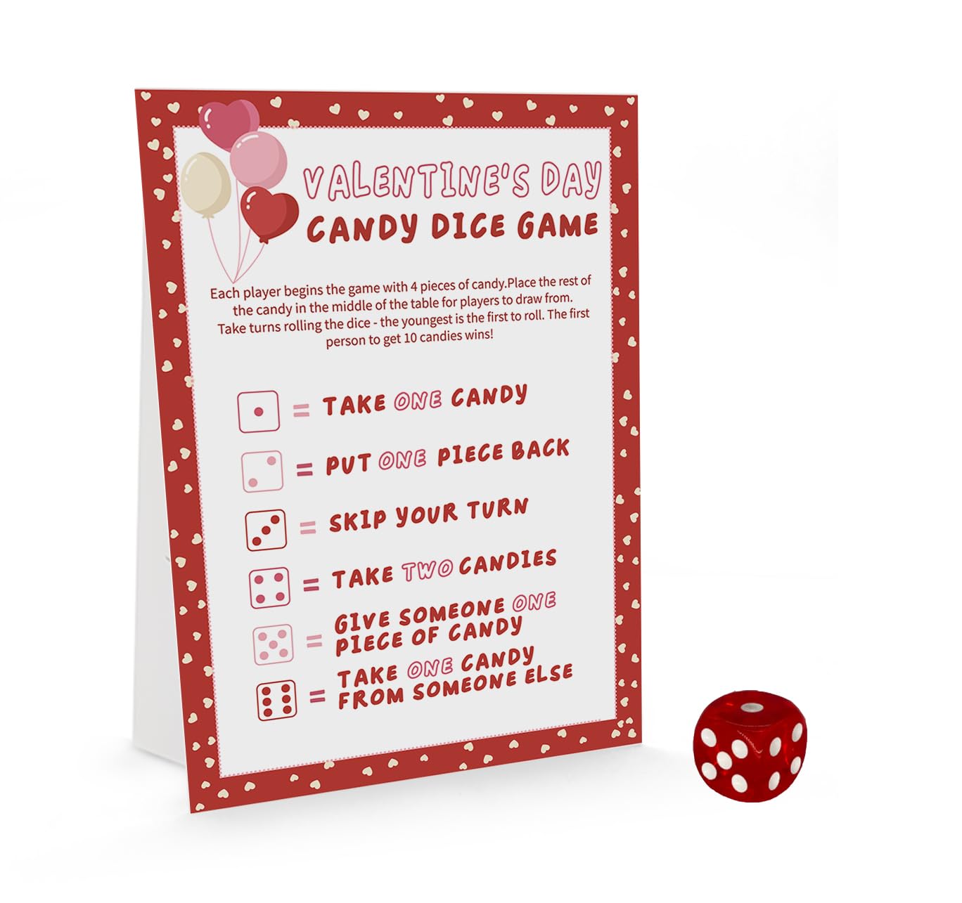 Valentine's Day Candy Dice Game, Galentine Party Candy Dice Game, Group Game for Valentine's Day, Valentine Day Candy Game for Family, Valentine Day Family Game QRTG-03