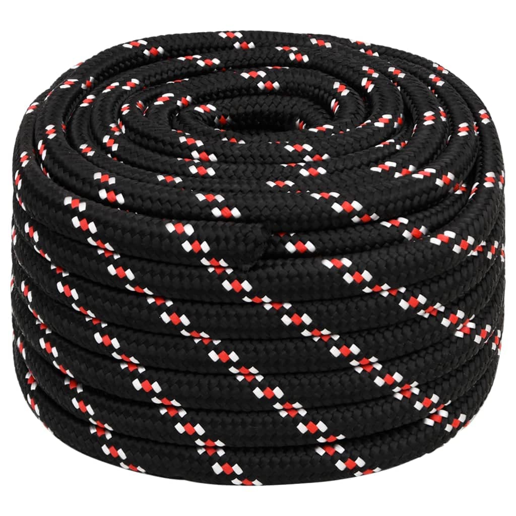 vidaXL Boat Rope Anchor Line Braided Cord UV Resistant Ship Marine Yacht Coil Rope Abrasion Resistant Black 20 mm 25 m Polypropylene