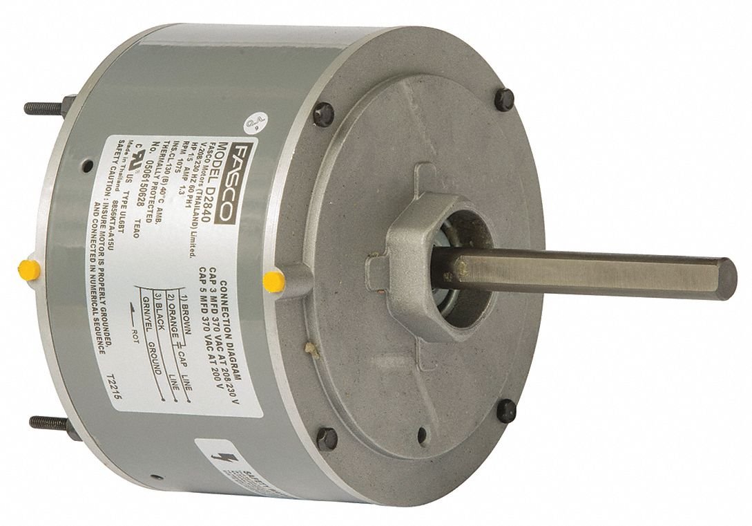 FASCO D2840 CONDENSER FAN MOTOR, 5-5/8 IN., 208 / 230 VOLTS, 1.3 AMPS, 1/5 HP, 1,075 RPM (1 PER CASE)