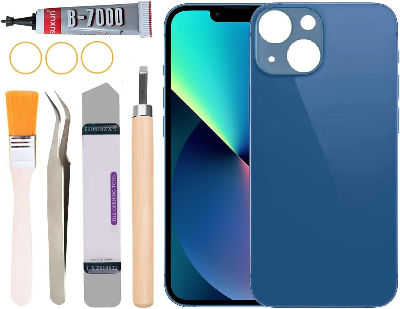 Back Covers Glass Replacement for iPhone 13 All Carriers with Professional Tool Set (Blue)