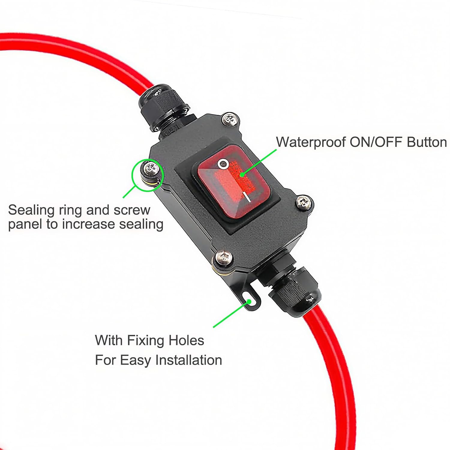 12V Inline Power Switch, IP67 Waterproof Battery Disconnect Switch with Dual Side Wiring, 25A DC 12-24V DPST On/Off Switch for Automotive, Marine, ATV, Motorcycle (1Pcs)