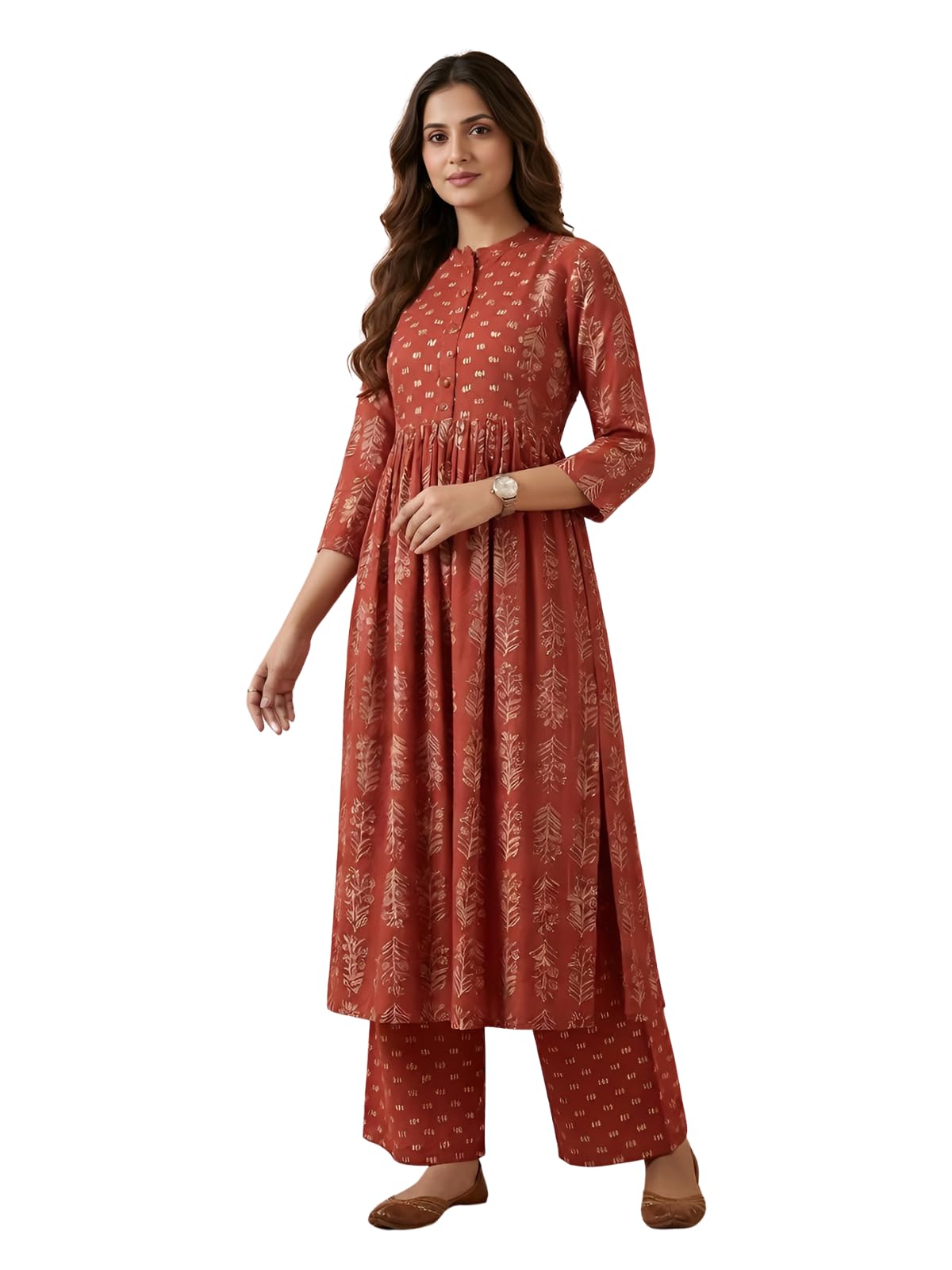 leriya fashion Women Anarkali Flared Kurta with Palazzo Pants Set | Ethnic Floral Printed A-Line Long Kurti | Traditional Comfortable Daily Outfit | Ethnic Outfit for Women 3/4 Sleeve-picture-48