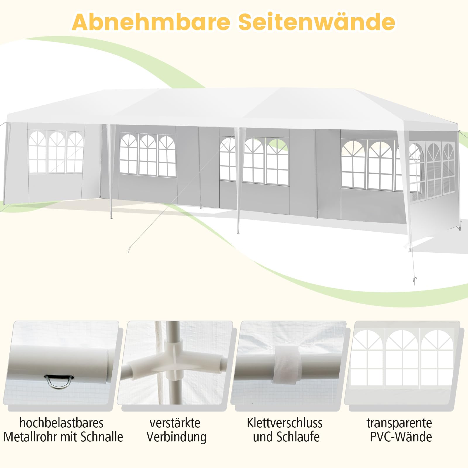 COSTWAY Pawilon ogrodowy, 3 x 9 m, namiot imprezowy z 5 zdejmowanymi ściankami bocznymi, namiot piwny, ochrona przed promieniowaniem UV, składany pawilon