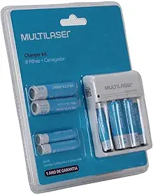 Pilhas Recarregáveis Com Carregador - 8 Unidades De Pilhas Recarregavel 4 AA E4 AAA Multilaser Bilvolt