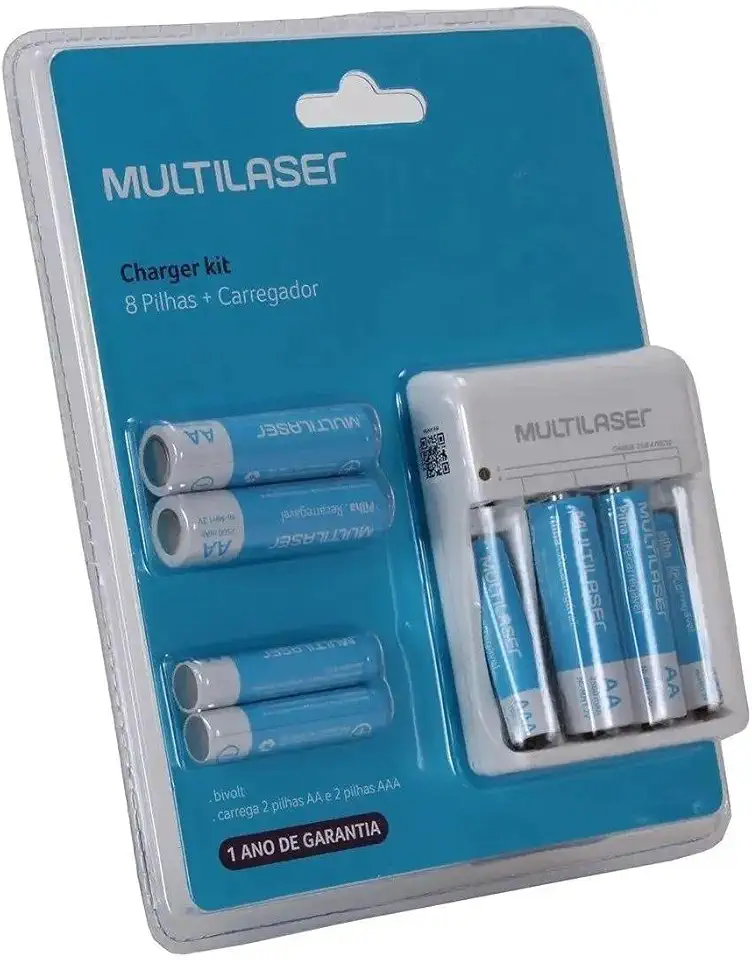Pilhas Recarregáveis Com Carregador - 8 Unidades De Pilhas Recarregavel 4 AA E4 AAA Multilaser Bilvolt
