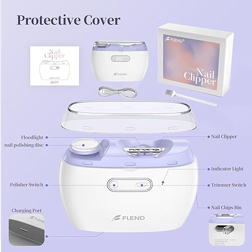 Miniatura 9 de Cortaúñas y pulidora eléctrica 2 en 1, recortadora de uñas segura de 2 velocidades para todas las edades, cortaúñas automático recargable con luz,