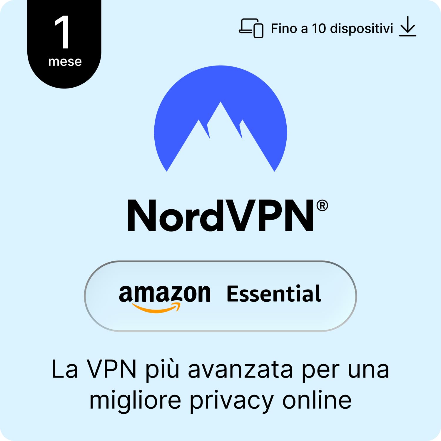NordVPN Amazon Essential, 1 Mese, 10 Dispositivi, VPN, Password Manager, Codice Digitale