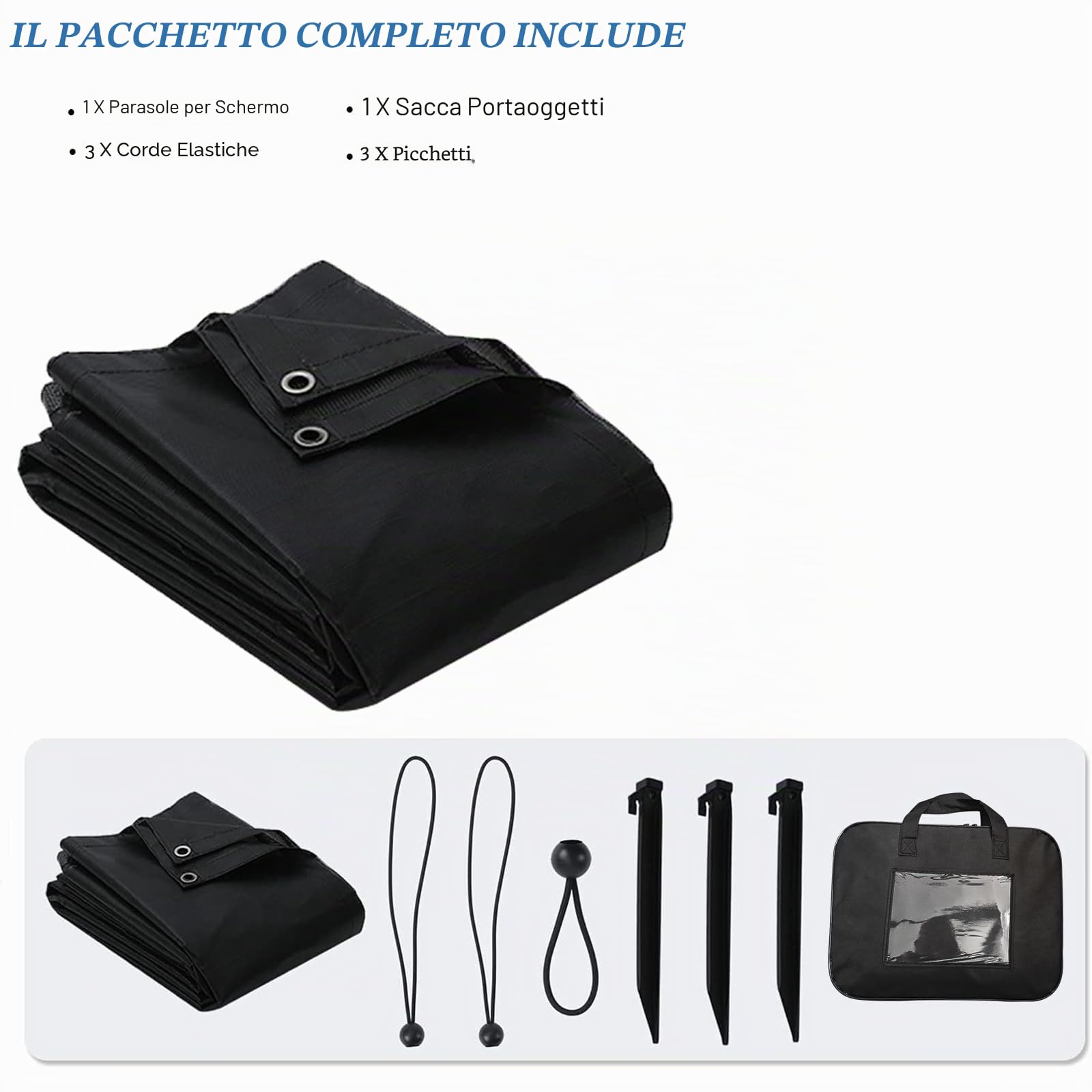 Telo Frontale per Tendalino Camper 2,44m x 3,8m, Pannello Parasole Traspirante per Veranda, Frangivista Universale per Roulotte con Kit Completo, 86% Protezione UV, Resistente a Vento e Pioggia