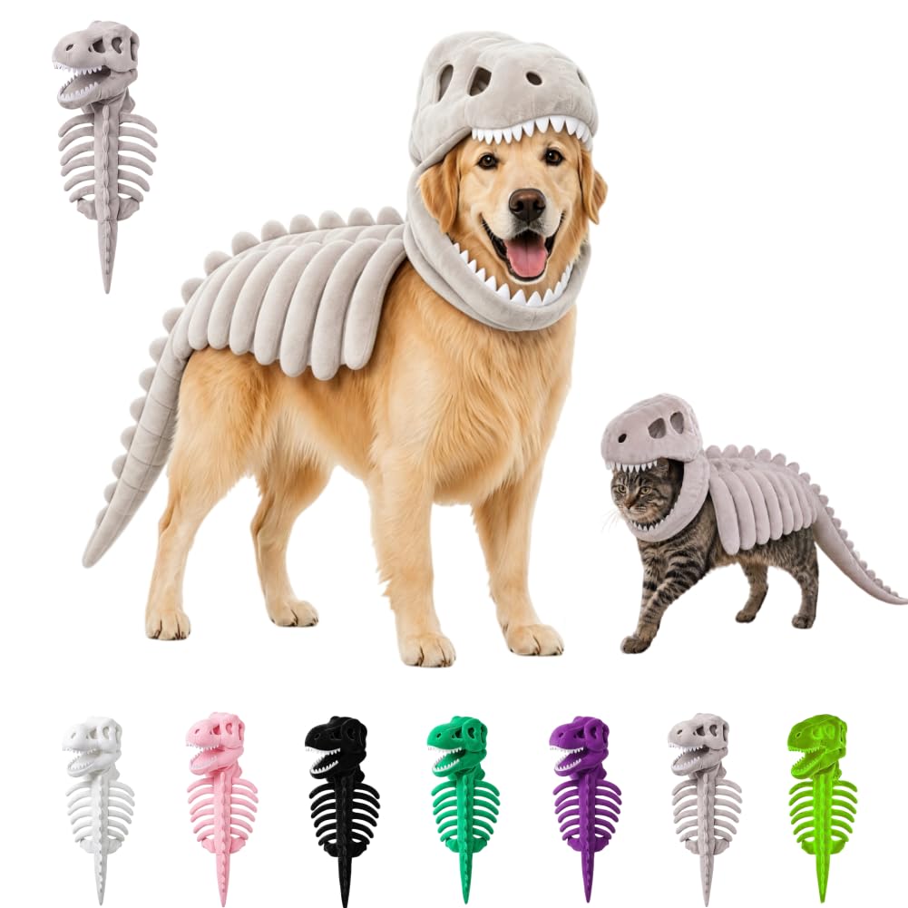 Dinosaur Skeleton Cat dog Costume,3D Skeleton Design (Gray, XL(35.43))
