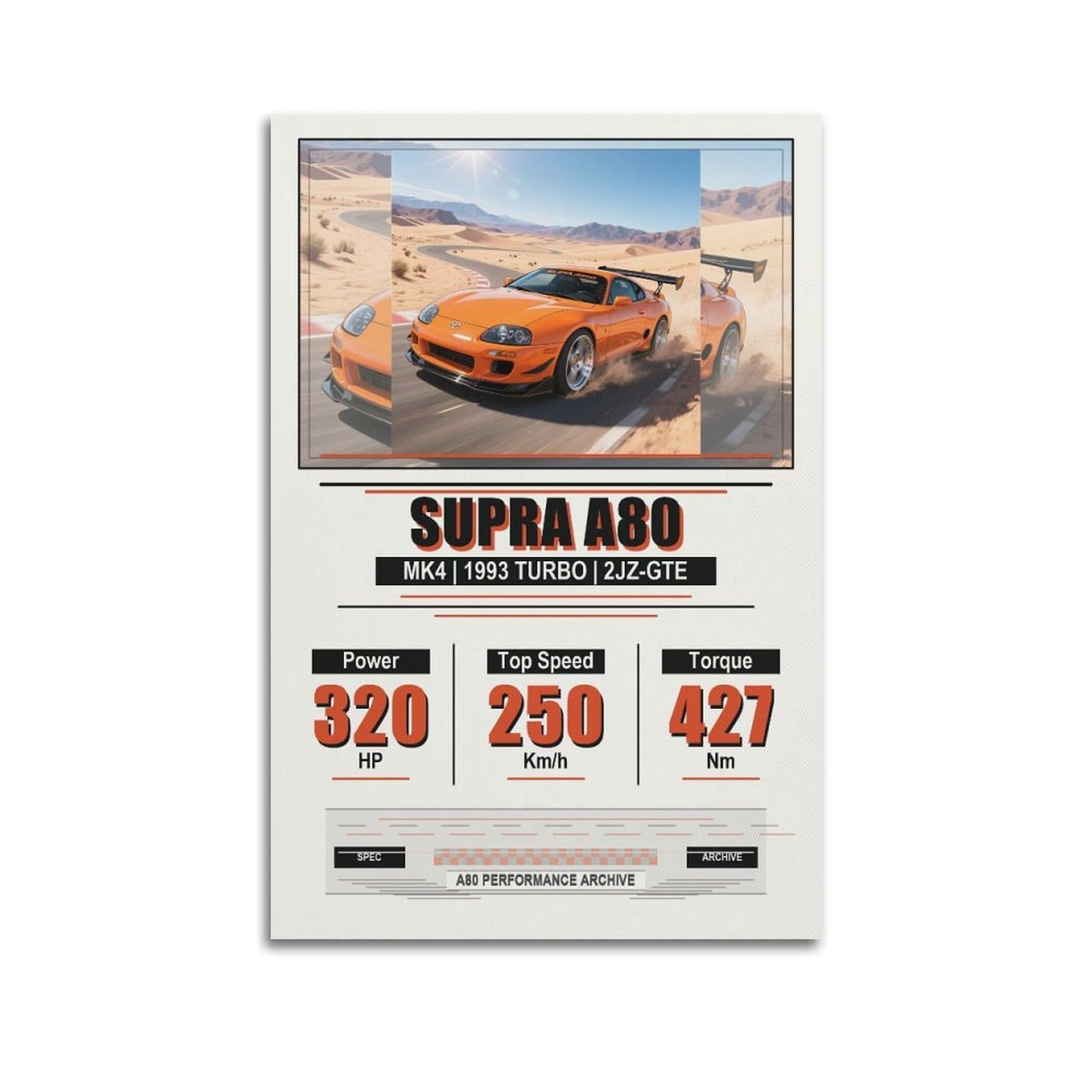 OKAHYS Desert Racing Poster Supra A80 MK4 JDM Supercar Heritage Modern Decorative Canvas Prints - Ideal Wall Art for Family, Man Cave, Game Room, Boys & Girls Bedroom 12x18inch(30x45cm)