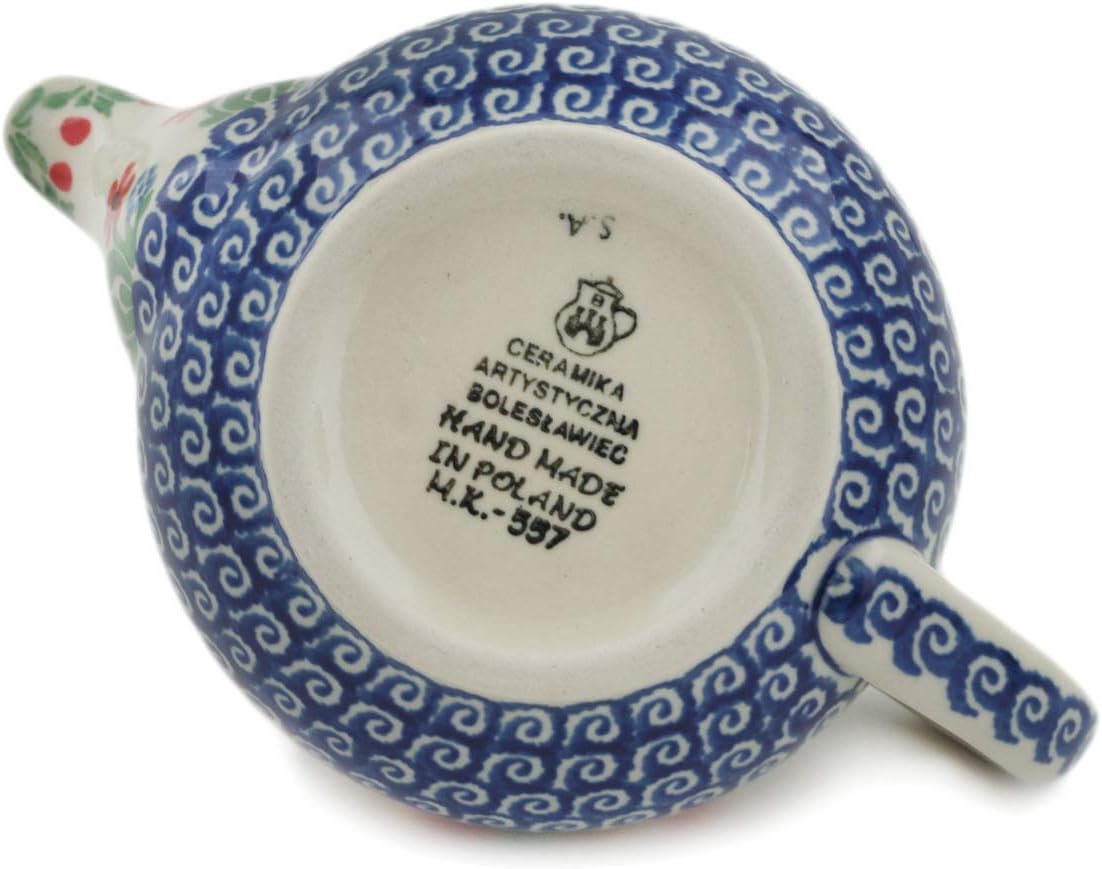Polmedia Polish Pottery Tea or Coffee Pot - Babcia's Garden Pattern Handmade in Boleslawiec Poland by Ceramika Artystyczna + Certificate of Authenticity