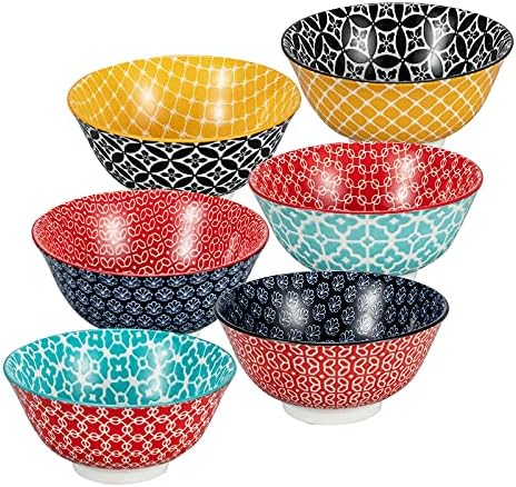 Melamine kommen sets-28 oz/6 inch Granen/Soep/Salade Bowls, 100% Melamine Servies Sets | Set van 6, Wit | Shatter-Proof en Chip-Resistant Vaatwasmachinebestendig, BPA-vrij