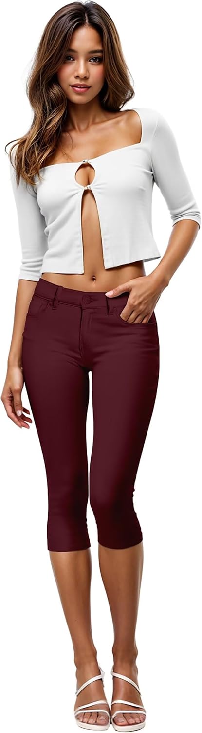 Hybrid & Company Women's Ultra Stretch Mid Rise Skinny Capri Pants with Pockets