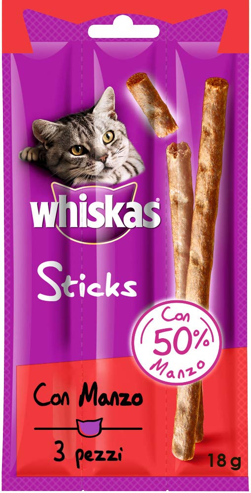 Whiskas Katzensnack, Sticks mit Rindfleisch, insgesamt 84 Stück (28 Packungen zu je 18 g)