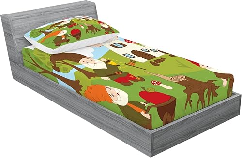 Miniatura 144 de Ambesonne Juego de sábanas bajeras y fundas de almohada con diseño de gato durmiendo en luna creciente, estrellas, sueños nocturnos, juego de ropa