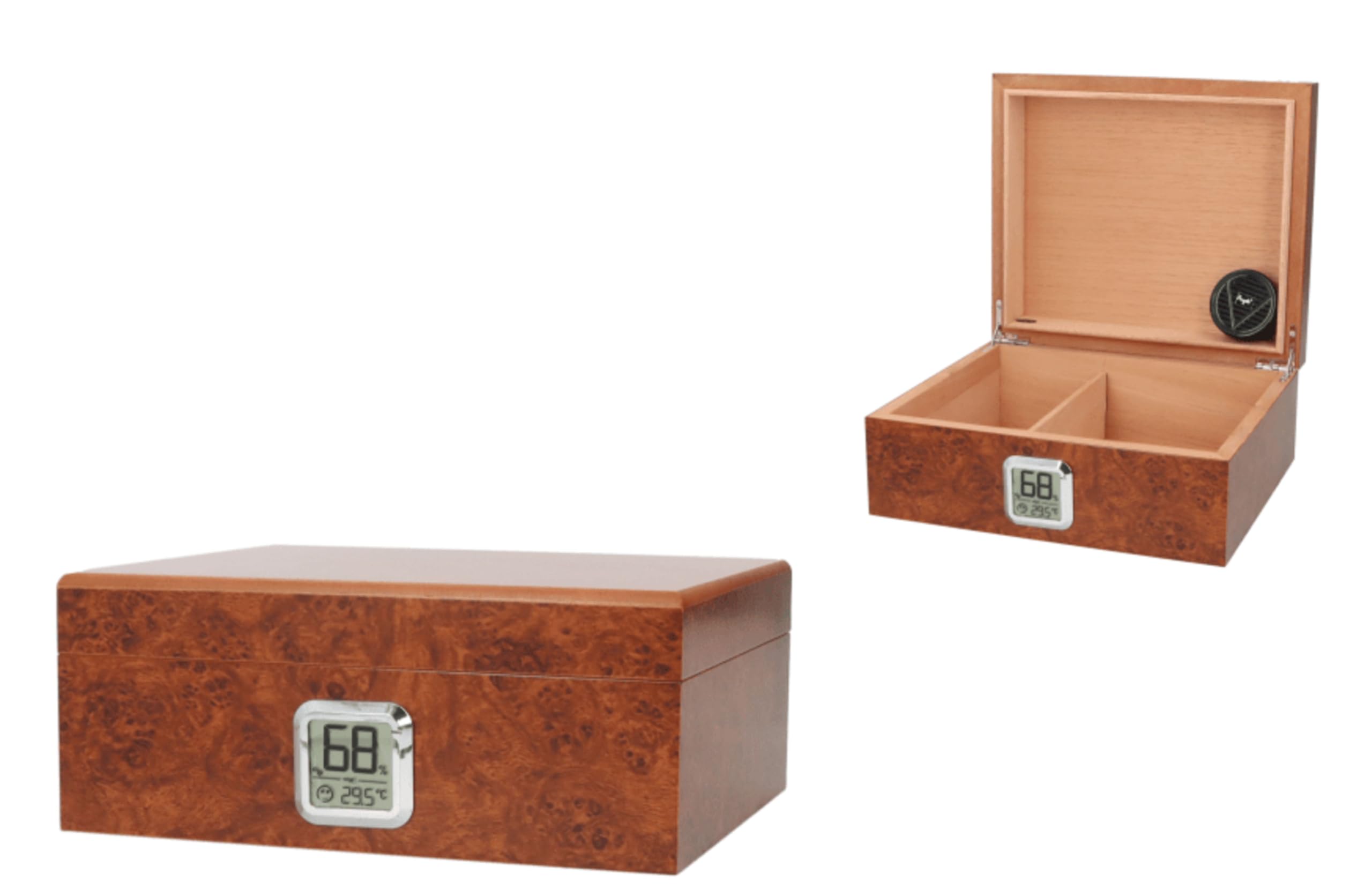 HUMIDOR FÜR 25 ZIGARREN - INKLUSIVE ACRYLPOLYMER-BEFEUCHTER - MESSINGHYGROMETER