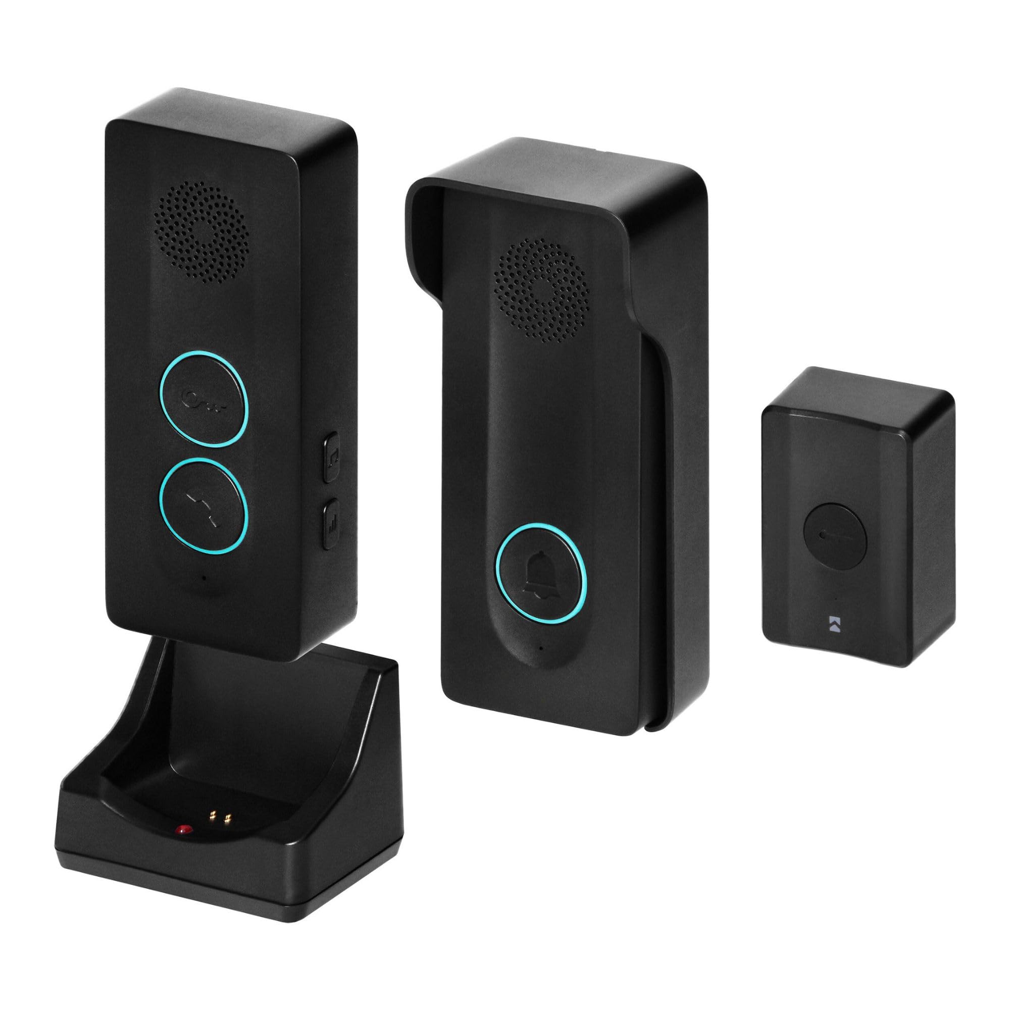 Kit Portier Audio Bidirectionnel avec Sonnette sans Fil Exterieur Etanche Interphone Mains Libres avec Pile Rechargable par USB-C pour 1 Famille Noir Parlophone sans Fil sans Combiné